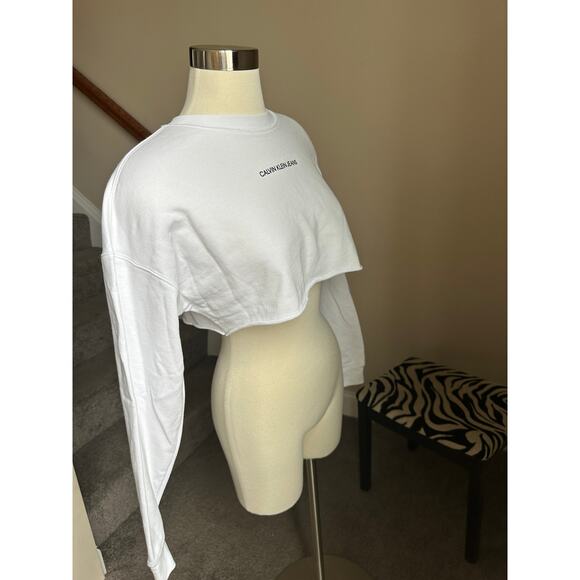 Calvin Klein Jeans white long sleep cropped crewneck size XS - Picture 4 of 7